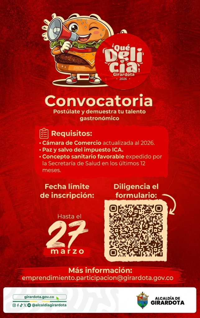 Qué Delicia Girardota 2026, el evento gastronómico regresa en su tercera edición con apoyo del alcalde Kevin Bernal.